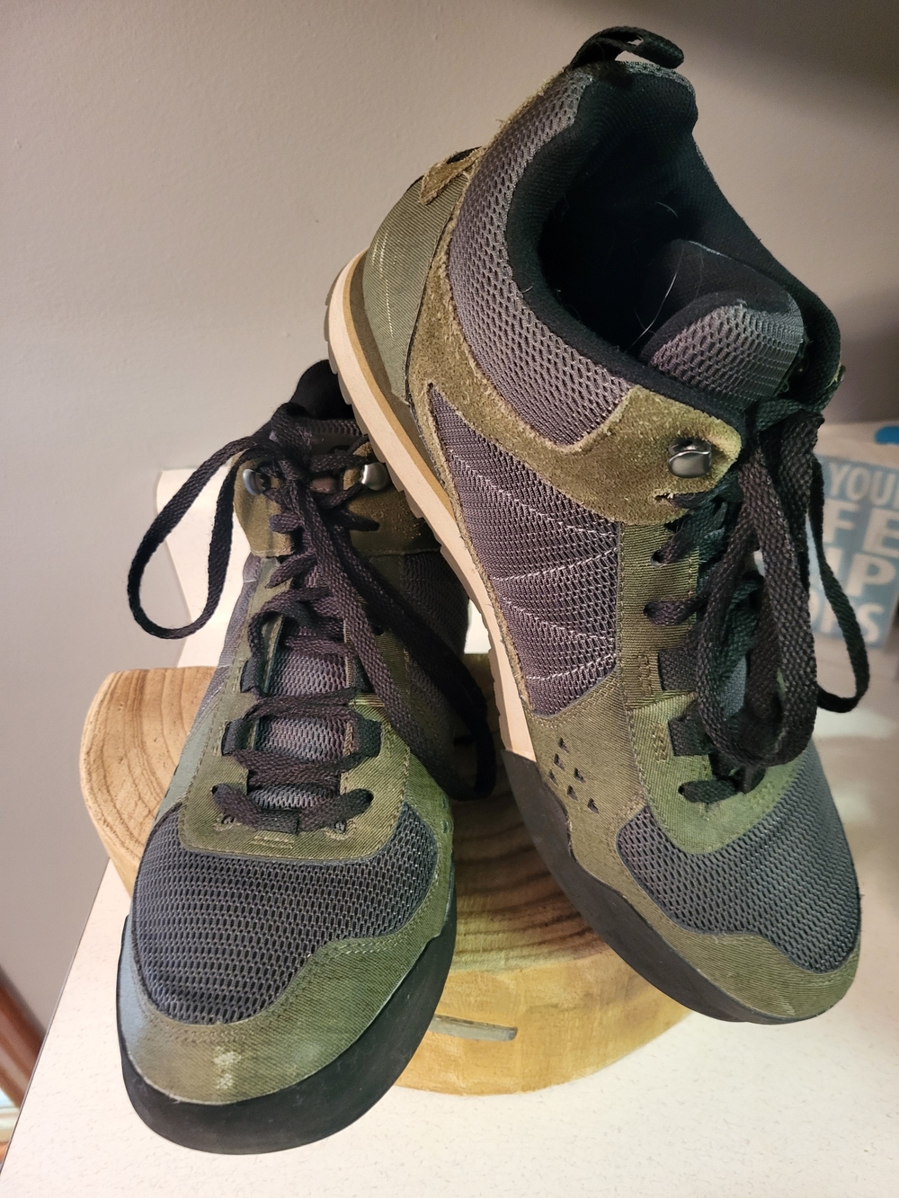 Merrell Mens Olive Green and Gray Lace-Up Hiking Boots